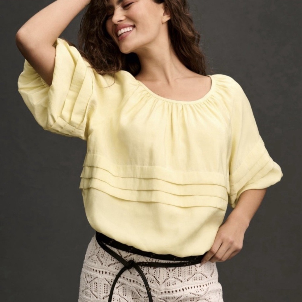 Maeve Yellow Ruffle Blouse XXS Cottagecore Feminine Office Oversized Comfy